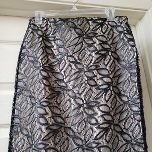 Ann Taylor Petite Faux Leather Floral Overlay Skir